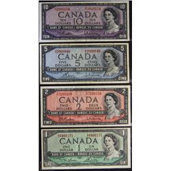 FOUR CANADIAN 1954 BANK NOTES INCL. 1,2,5 & 10