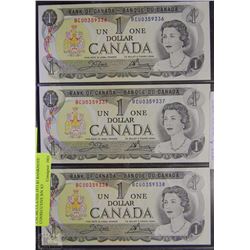 UNCIRCULATED 1973 $1 BANKNOTE CONSECUTIVE S/N X3