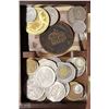 Image 1 : WOODEN BOX OF COINS; PENCES, PESOS, AND MORE