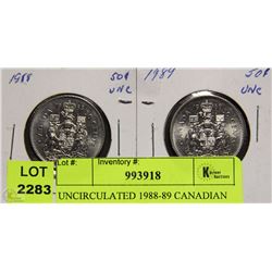 UNCIRCULATED 1988-89 CANADIAN HALF DOLLARS X2