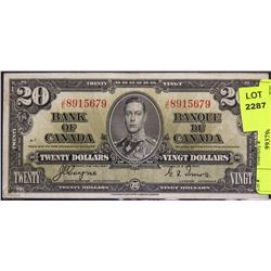 1937 TWENTY DOLLAR CANADIAN BANKNOTE