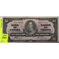 1937 KING GEORGE TEN DOLLAR BANKNOTE