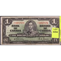 1937 CANDIAN ONE DOLLAR BANKNOTE