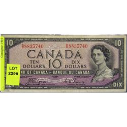 1954 CANADIAN TEN DOLLAAR "DEVIL'S FACE" BANKNOTE