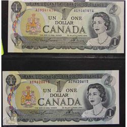 UNC 1973 CANADIAN ONE DOLLAR BANKNOTES X2