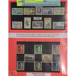 A)TEN MINT CONDITION HISTORIC CANADIAN STAMPS & 8