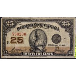 1923 DOMINION OF CANADA 25 CENT SHINPLASTER