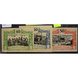 UNC SET OF THREE 1920 GERMAN OCCUPIED AUSTRIA