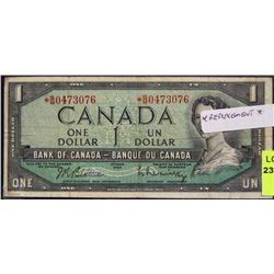 O) 1954 REPLACEMENT NOTE $1 DOLLAR BILL