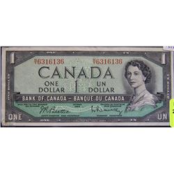 L) 1954 RADAR BELL CANADA $1 DOLLAR BILL