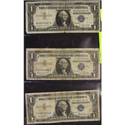 B) SHEET OF 3 SILVER CERTIFICATES $1