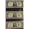 Image 1 : B) SHEET OF 3 SILVER CERTIFICATES $1