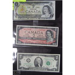 P)SHEET WITH CANADIAN ONE DOLLAR, TWO DOLLAR &