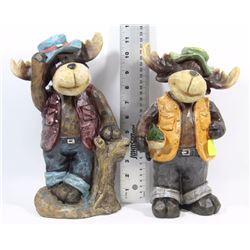 SET OF 2 GARDEN ORNAMENTS MOOSE STANDING AND