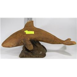 CARVED WOODEN KILLER WHALE 26" LONG X12"HIGH