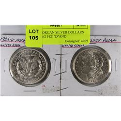 D)TWO MORGAN SILVER DOLLARS INCLUDING 1921"D"AND