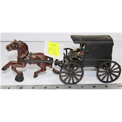 VINTAGE CAST IRON HORSE DRAWN CARRIAGE WAGON