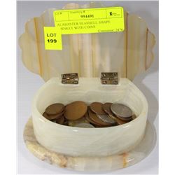 ALABASTER SEASHELL SHAPE TRINKET WITH COINS
