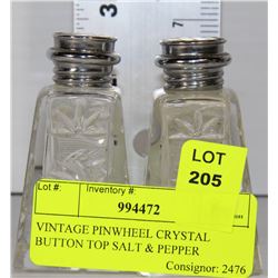 VINTAGE PINWHEEL CRYSTAL BUTTON TOP SALT & PEPPER