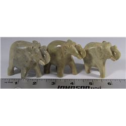 3 LUCKY ALABASTER ELEPHANTS (TRUNKS IN AIR FOR