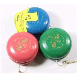 THREE GENUINE ORIGINAL YOYO'S BY PRO PINK,BLUE &