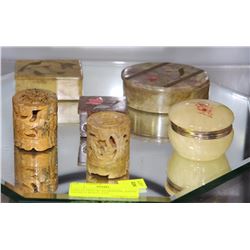 COLLECTION OF ALABASTER, STONE TRINKET BOXES AND