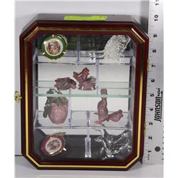 DISPLAY CASE OF JADE,CRYSTAL,LIMOGES COLLECTIBLES