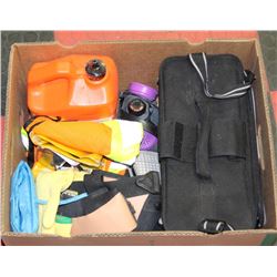 BOX W/WORK SUPPLIES - HIGH VIS VEST, RESPIRATOR,