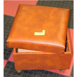 LEATHER AND WOOD CUBE STORAGE OTTOMAN/FOOTSTOOL