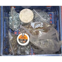 BLUE CRATE W/ASSORTED NEW SCREWS & NAILS