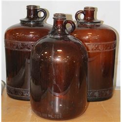 FLAT OF 3 BROWN WINE JUGS