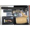 Image 1 : BOX W/BIKE PUMP, BEER CUP, SET OF DARTS,