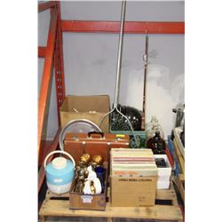 ESTATE PALLET OF RECORDS, TRAVEL TRUNK, VINTAGE