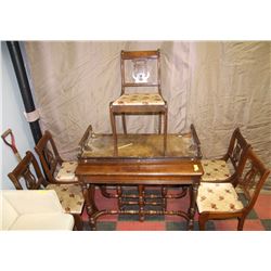 VINTAGE ARC BACK CHAIRS WITH TABLE AND 2 LEAFS