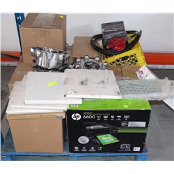 PALLET WITH ELECTRICAL, HUB CAPS, HEATER, PRINTER