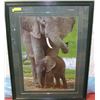 Image 1 : GREEN ELEPHANT WITH BABY FRAMED & MATTED PICTURE
