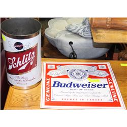VINTAGE METAL BUDWEISER AND SCHLITZ COLLECTIBLE