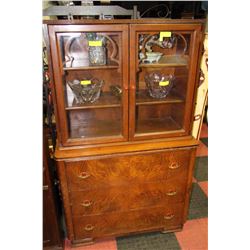 ONE PIECE WALNUT CHINA/ HUTCH 18"X38"X62"H