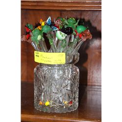 PINWHEEL CRYSTAL DISH WITH STIR STICKS