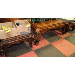 SET OF 3 CARVED WOOD ELEPHANT LEGS COFFEE TABLE &