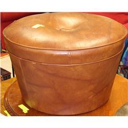 ROUND LEATHER STORAGE OTTOMAN