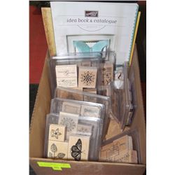 BOX OF SCRAPBOOKING STAMPS W/2 IDEA BOOKS