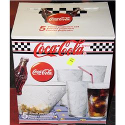 NEW 5PC GLASS COCA-COLA POPCORN SET