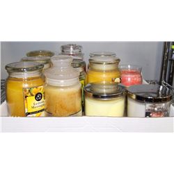 NEW FLAT OF ASSORTED 10 LARGE SCENTED CANDLE JARS,