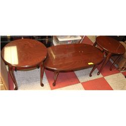 VINTAGE 3-PC WOOD COFFEE TABLE & 2 SIDE