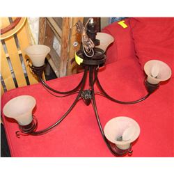 LARGE CHROME 5 LIGHT HANGING CHANDELIER