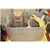 Image 1 : ANTIQUE WASH TUB WITH WATERING CAN,AND LANTERN