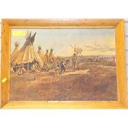 WOOD FRAMED NATIVE ART PICTURE