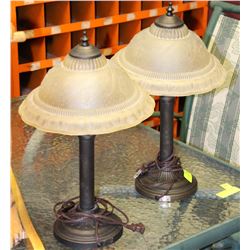 SET OF 2 DARK BROWN METAL LAMPS W/ETCHED