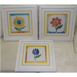 SET OF THREE FRAMED WARM COLOURED FLORAL PICTURES